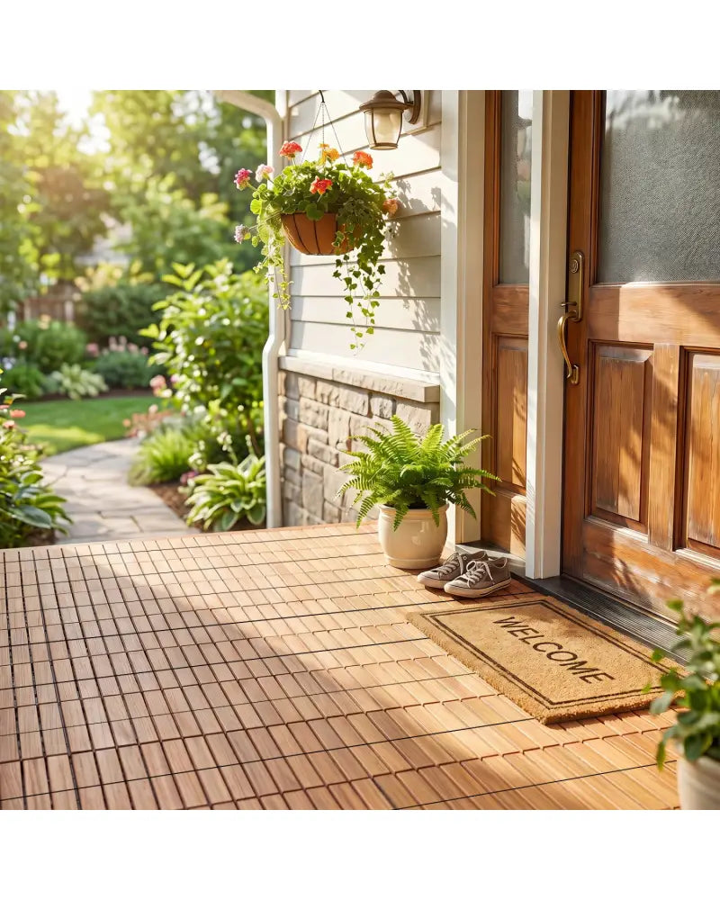 12 x 12 Inch 27 Pieces Acacia Wood Interlocking Deck Tiles-Natural - Natural - Outdoor Deck Tiles & Planks