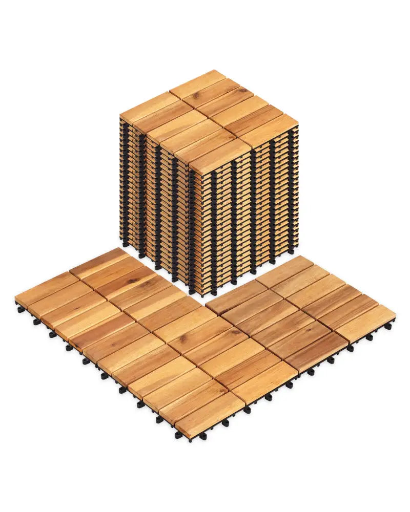 12 x 12 Inch 27 Pieces Acacia Wood Interlocking Deck Tiles-Natural - Natural - Outdoor Deck Tiles & Planks