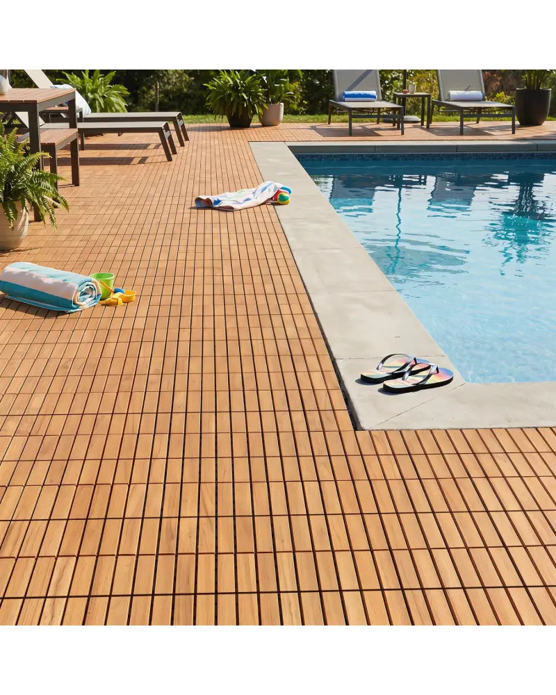 12 x 12 Inch 27 Pieces Acacia Wood Interlocking Deck Tiles-Natural - Natural - Outdoor Deck Tiles & Planks