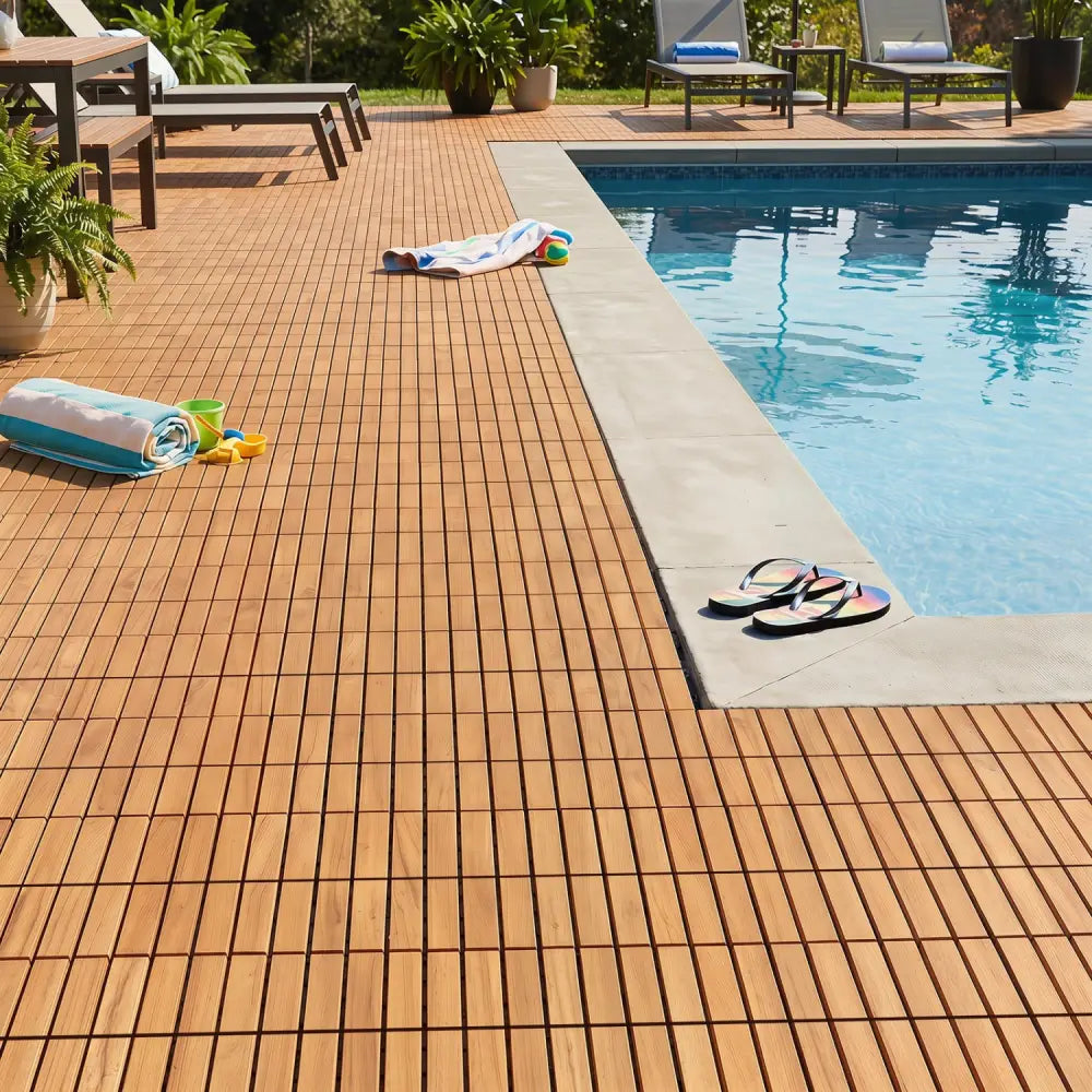 12 x 12 Inch 27 Pieces Acacia Wood Interlocking Deck Tiles-Natural - Natural - Outdoor Deck Tiles & Planks