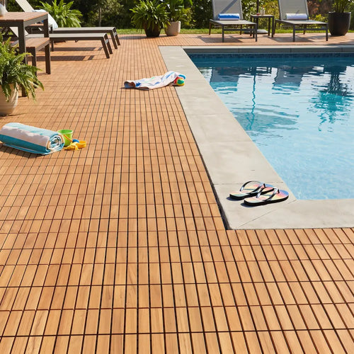 12 x 12 Inch 27 Pieces Acacia Wood Interlocking Deck Tiles-Natural - Natural - Outdoor Deck Tiles & Planks
