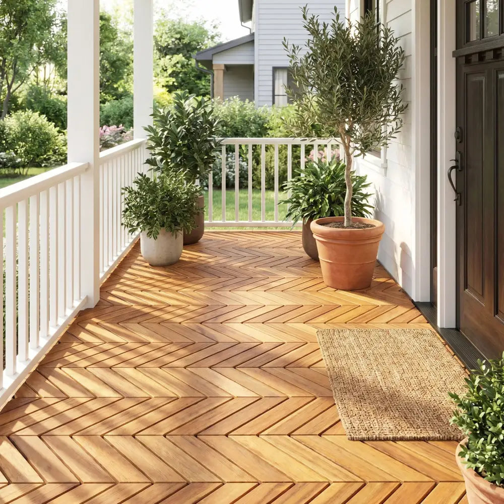 12 x 12 Inch 30 Pieces Acacia Wood Interlocking Deck Tiles- Natural - Natural - Outdoor Deck Tiles & Planks