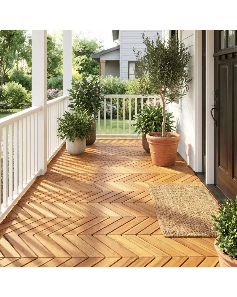 12 x 12 Inch 30 Pieces Acacia Wood Interlocking Deck Tiles- Natural - Natural - Outdoor Deck Tiles & Planks
