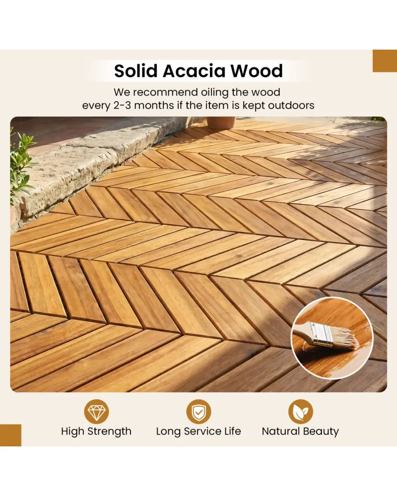 12 x 12 Inch 30 Pieces Acacia Wood Interlocking Deck Tiles- Natural - Natural - Outdoor Deck Tiles & Planks