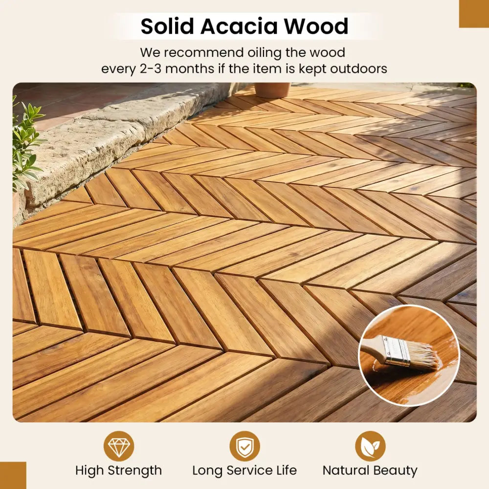 12 x 12 Inch 30 Pieces Acacia Wood Interlocking Deck Tiles- Natural - Natural - Outdoor Deck Tiles & Planks