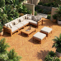 12 x 12 Inch 30 Pieces Acacia Wood Interlocking Deck Tiles- Natural - Natural - Outdoor Deck Tiles & Planks