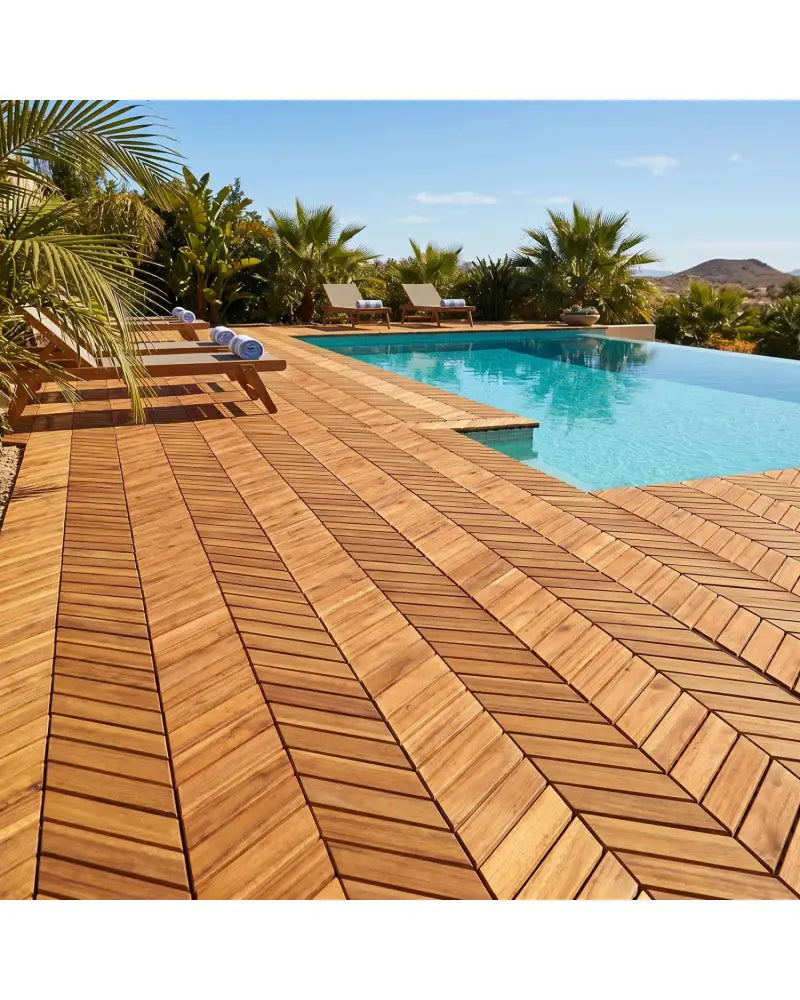 12 x 12 Inch 30 Pieces Acacia Wood Interlocking Deck Tiles- Natural - Natural - Outdoor Deck Tiles & Planks