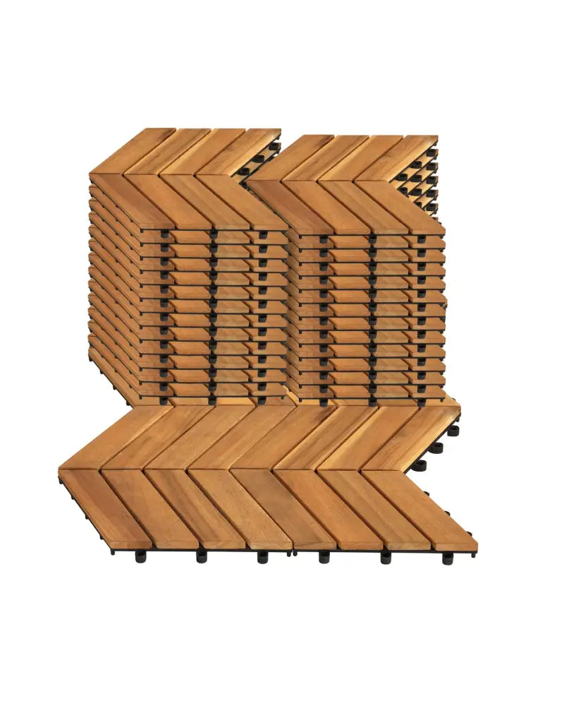 12 x 12 Inch 30 Pieces Acacia Wood Interlocking Deck Tiles- Natural - Natural - Outdoor Deck Tiles & Planks