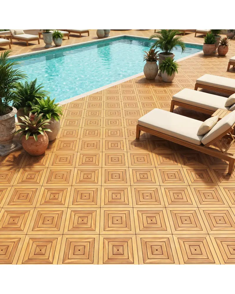12 x 12 Inch 48 Pieces Acacia Wood Interlocking Deck Tiles with Waterproof Design-Natural - Natural - Outdoor Deck