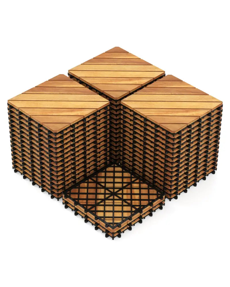 12 x 12 Inch 48 Pieces Acacia Wood Interlocking Deck Tiles with Waterproof Design-Natural - Natural - Outdoor Deck