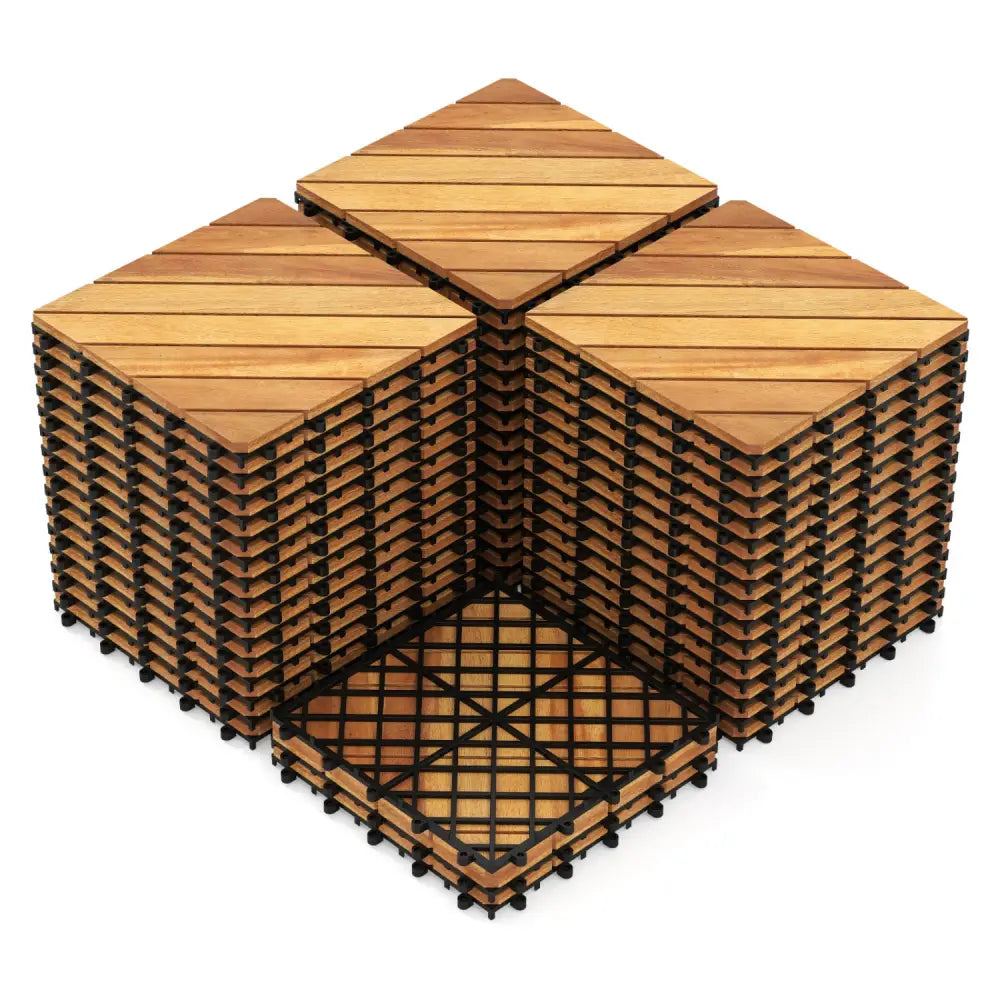 12 x 12 Inch 48 Pieces Acacia Wood Interlocking Deck Tiles with Waterproof Design-Natural - Natural - Outdoor Deck