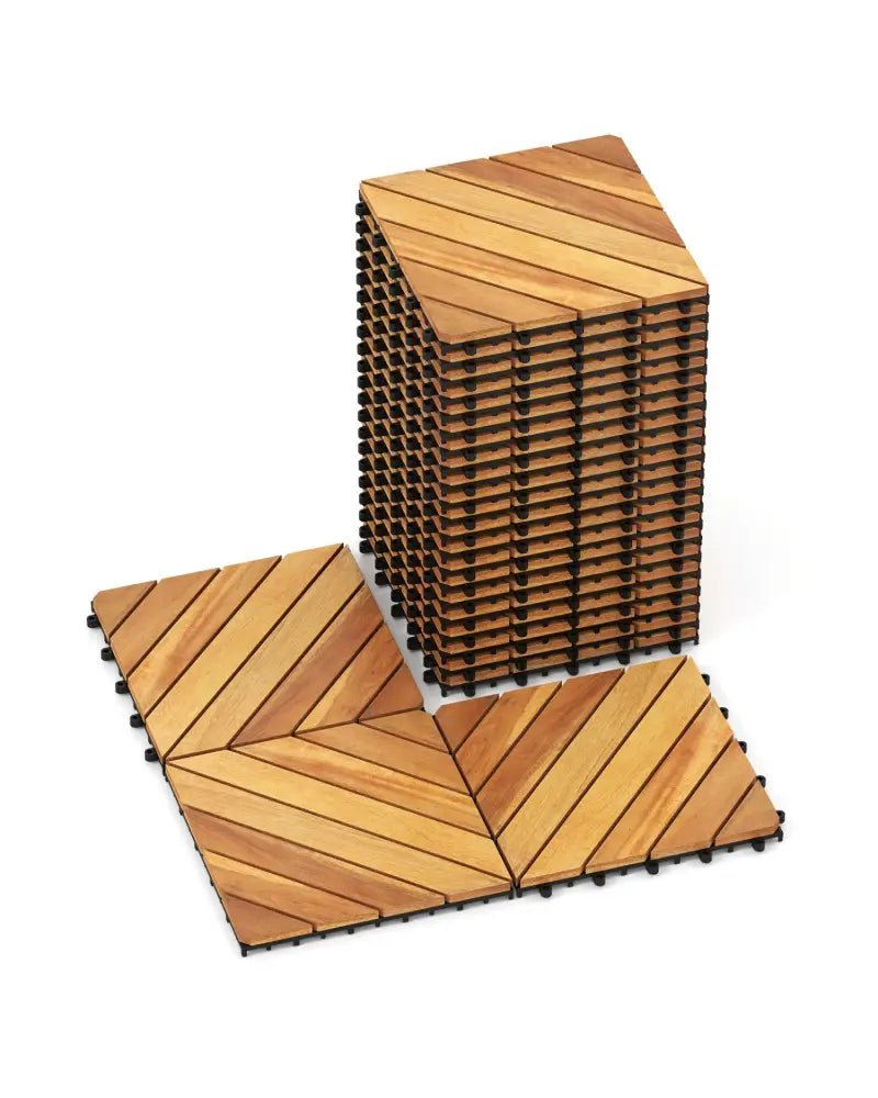 12 x 12 Inch 48 Pieces Acacia Wood Interlocking Deck Tiles with Waterproof Design-Natural - Natural - Outdoor Deck