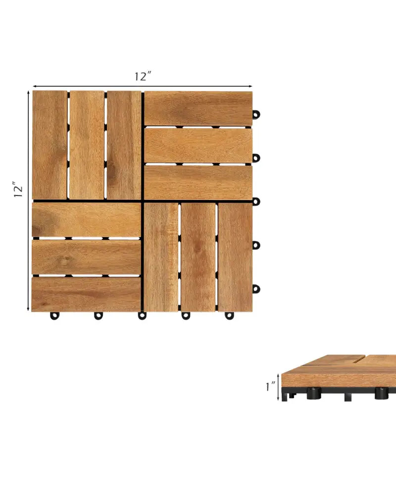 12 x 12 Inch 54 Pieces Acacia Wood Interlocking Deck Tiles with Waterproof Design-Natural - Natural - Outdoor Deck