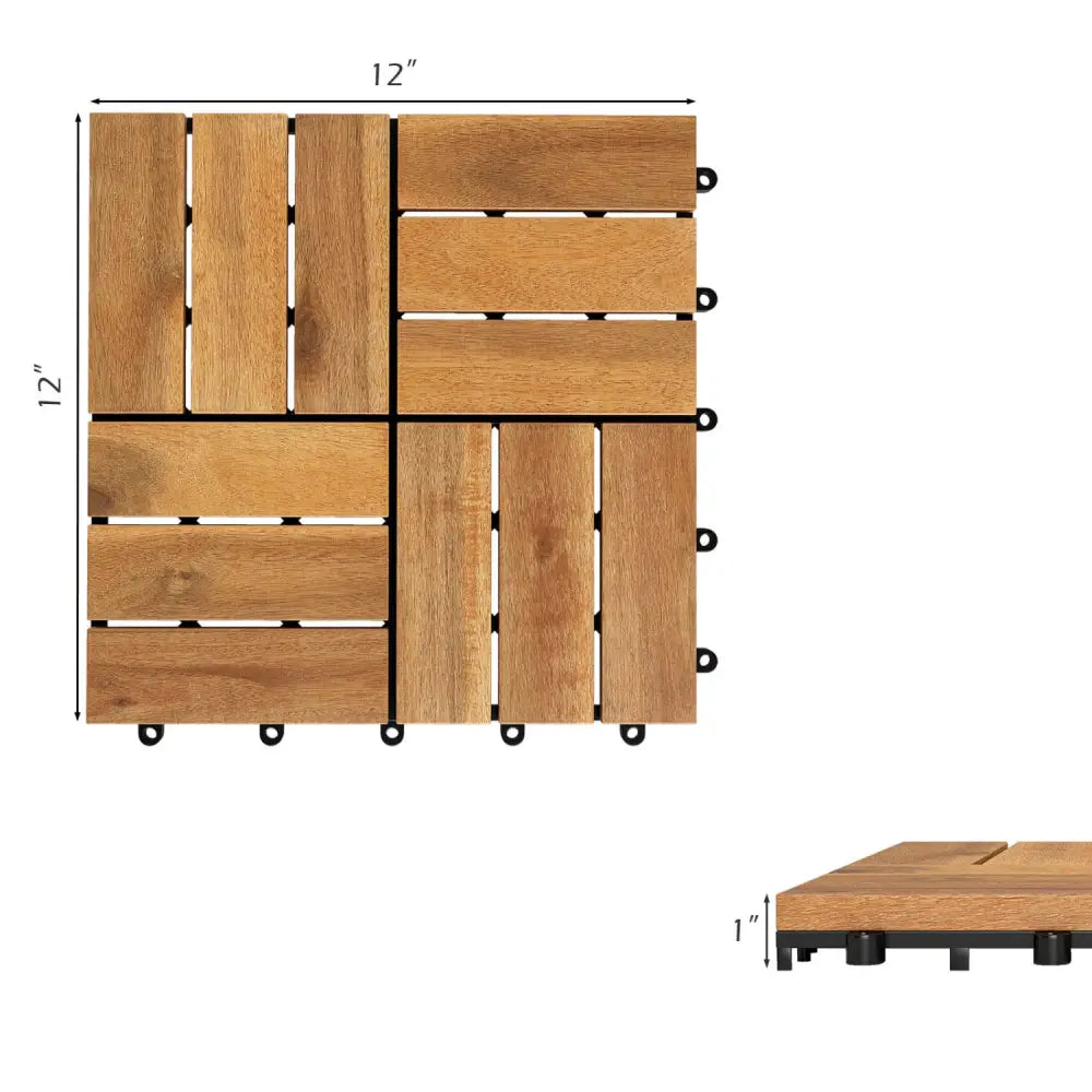 12 x 12 Inch 54 Pieces Acacia Wood Interlocking Deck Tiles with Waterproof Design-Natural - Natural - Outdoor Deck