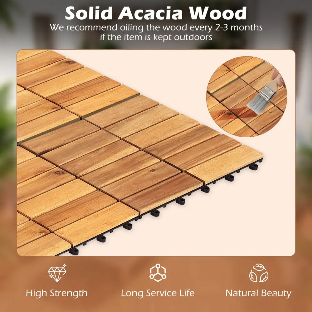 12 x 12 Inch 54 Pieces Acacia Wood Interlocking Deck Tiles with Waterproof Design-Natural - Natural - Outdoor Deck