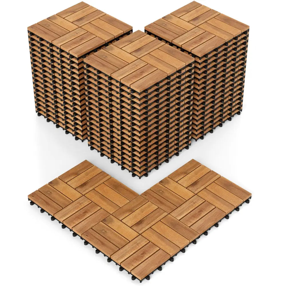 12 x 12 Inch 54 Pieces Acacia Wood Interlocking Deck Tiles with Waterproof Design-Natural - Natural - Outdoor Deck