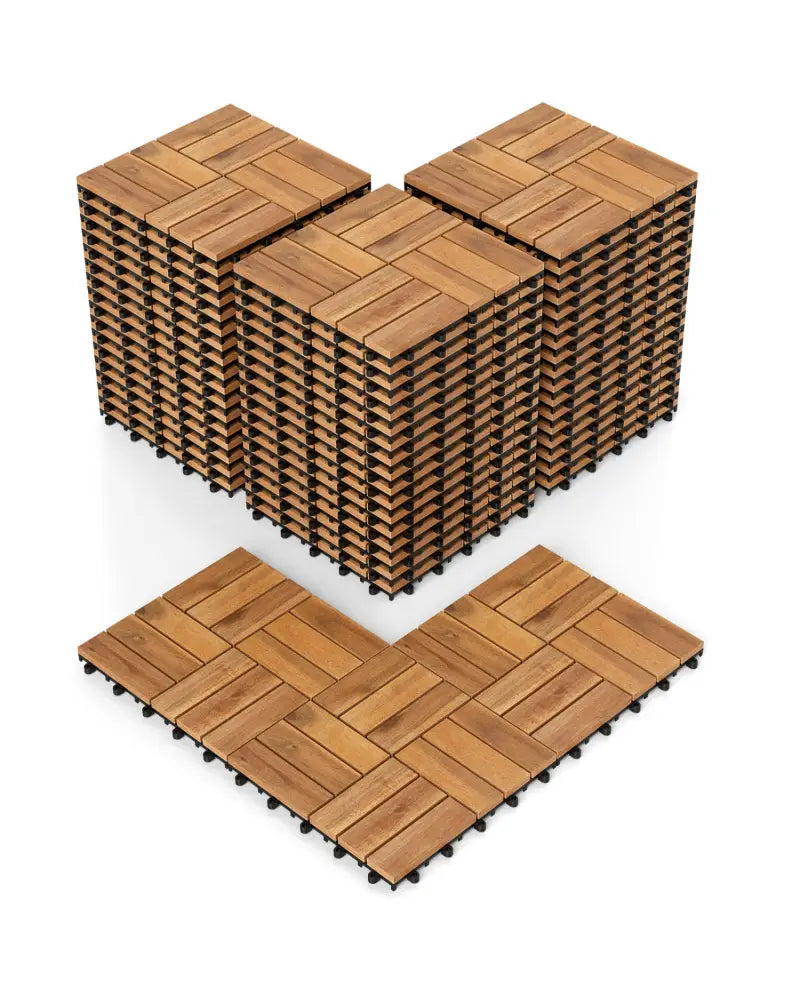 12 x 12 Inch 54 Pieces Acacia Wood Interlocking Deck Tiles with Waterproof Design-Natural - Natural - Outdoor Deck