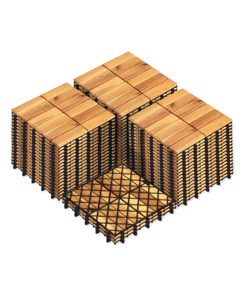 12 x 12 Inch 54 Pieces Acacia Wood Interlocking Deck Tiles with Waterproof Design-Natural - Natural - Outdoor Deck