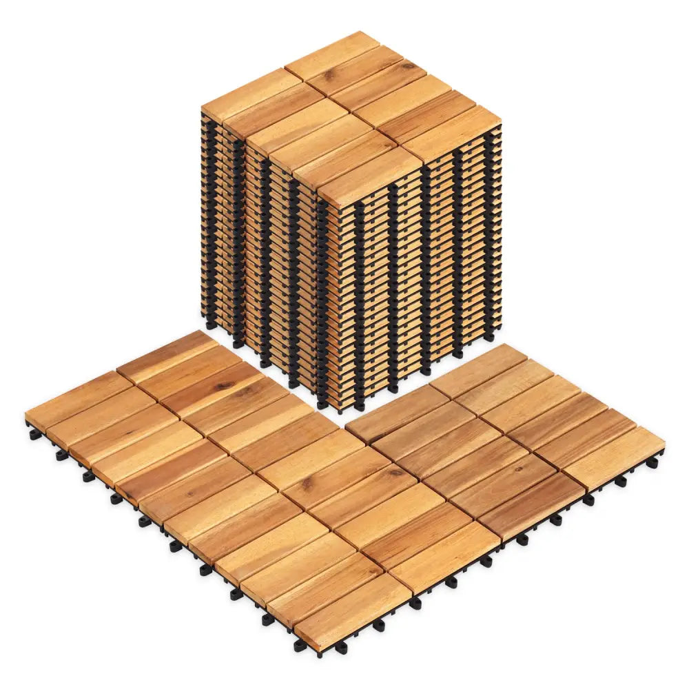 12 x 12 Inch 54 Pieces Acacia Wood Interlocking Deck Tiles with Waterproof Design-Natural - Natural - Outdoor Deck
