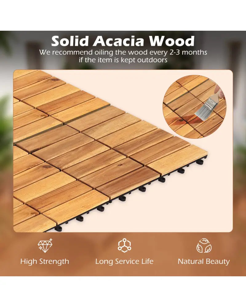 12 x 12 Inch 54 Pieces Acacia Wood Interlocking Deck Tiles with Waterproof Design-Natural - Natural - Outdoor Deck