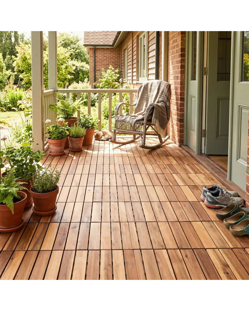 12 x 12 Inch 54 Pieces Acacia Wood Interlocking Deck Tiles with Waterproof Design-Natural - Natural - Outdoor Deck