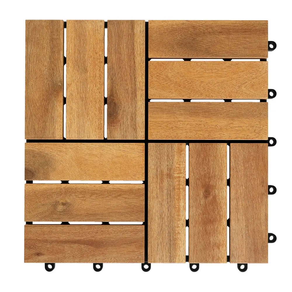 12 x 12 Inch 54 Pieces Acacia Wood Interlocking Deck Tiles with Waterproof Design-Natural - Natural - Outdoor Deck