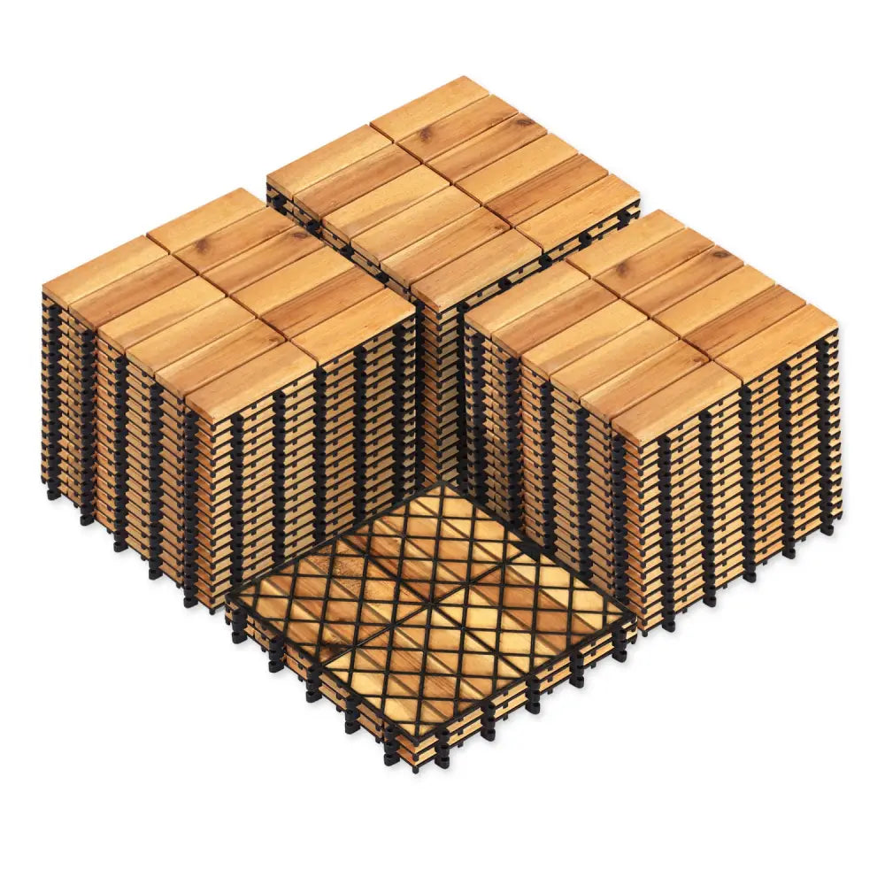12 x 12 Inch 54 Pieces Acacia Wood Interlocking Deck Tiles with Waterproof Design-Natural - Natural - Outdoor Deck