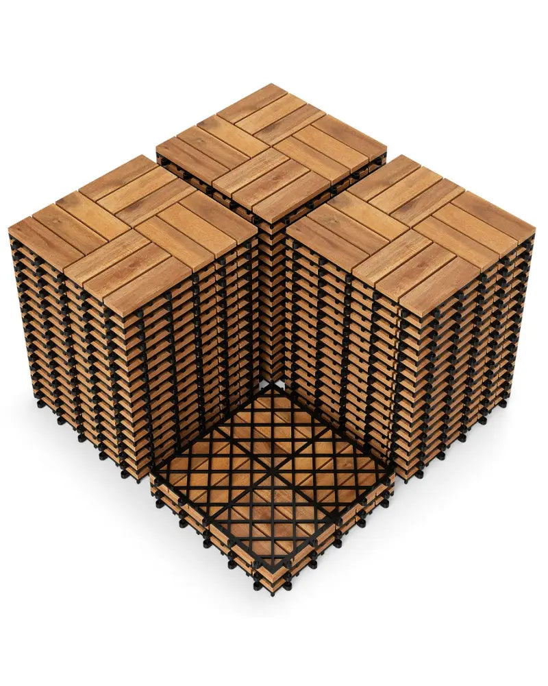 12 x 12 Inch 54 Pieces Acacia Wood Interlocking Deck Tiles with Waterproof Design-Natural - Natural - Outdoor Deck