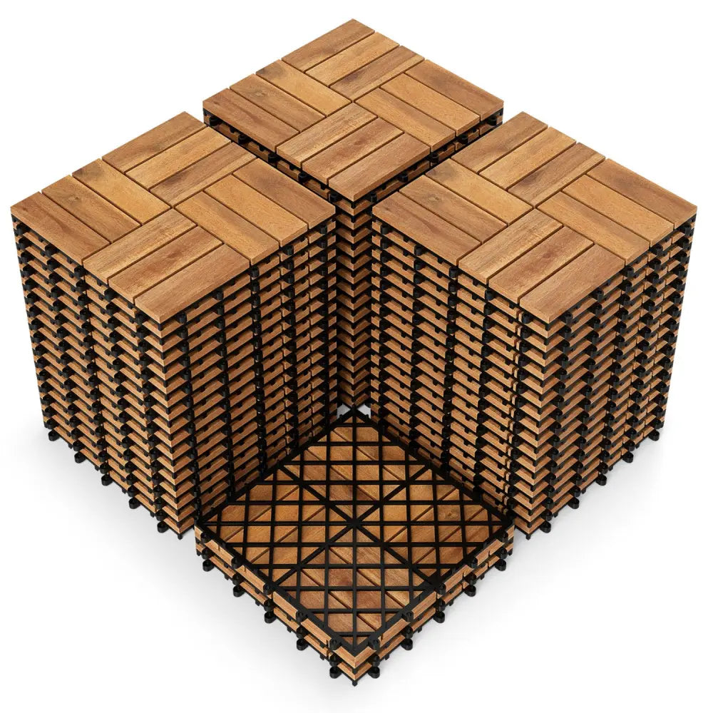 12 x 12 Inch 54 Pieces Acacia Wood Interlocking Deck Tiles with Waterproof Design-Natural - Natural - Outdoor Deck