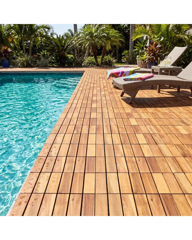 12 x 12 Inch 54 Pieces Acacia Wood Interlocking Deck Tiles with Waterproof Design-Natural - Natural - Outdoor Deck