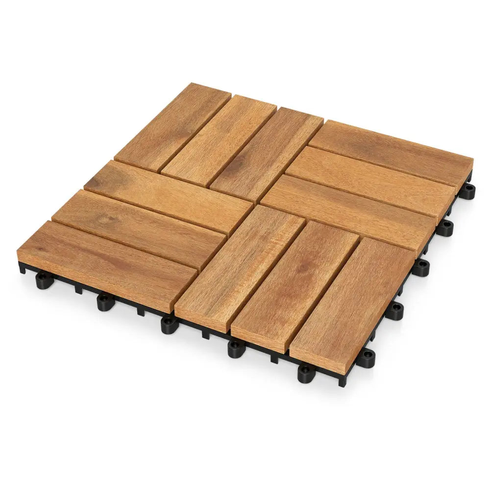 12 x 12 Inch 54 Pieces Acacia Wood Interlocking Deck Tiles with Waterproof Design-Natural - Natural - Outdoor Deck