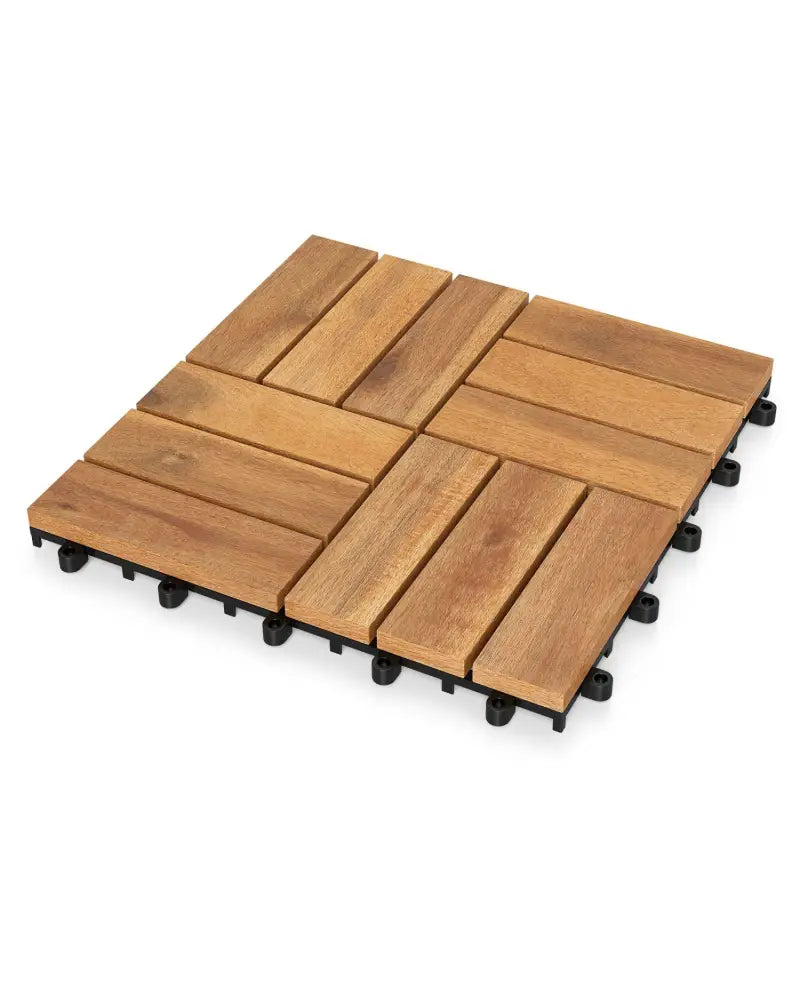 12 x 12 Inch 54 Pieces Acacia Wood Interlocking Deck Tiles with Waterproof Design-Natural - Natural - Outdoor Deck