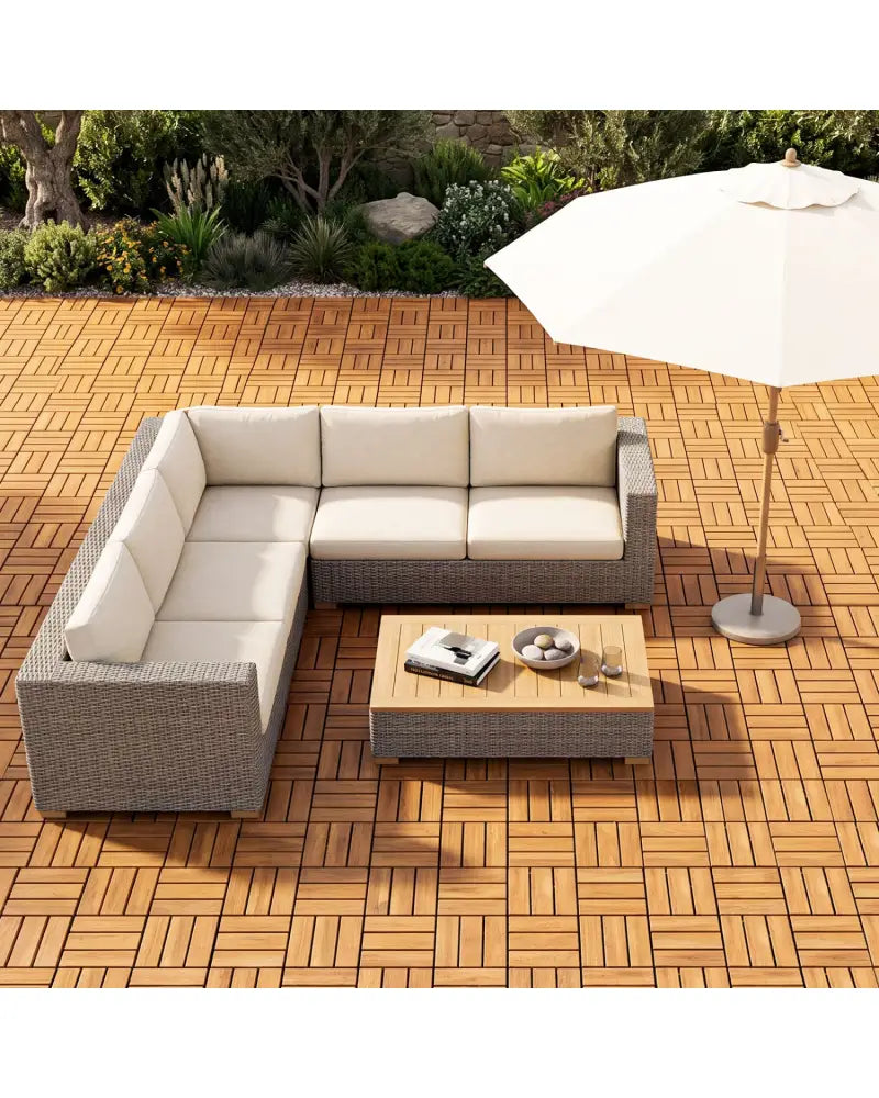 12 x 12 Inch 54 Pieces Acacia Wood Interlocking Deck Tiles with Waterproof Design-Natural - Natural - Outdoor Deck