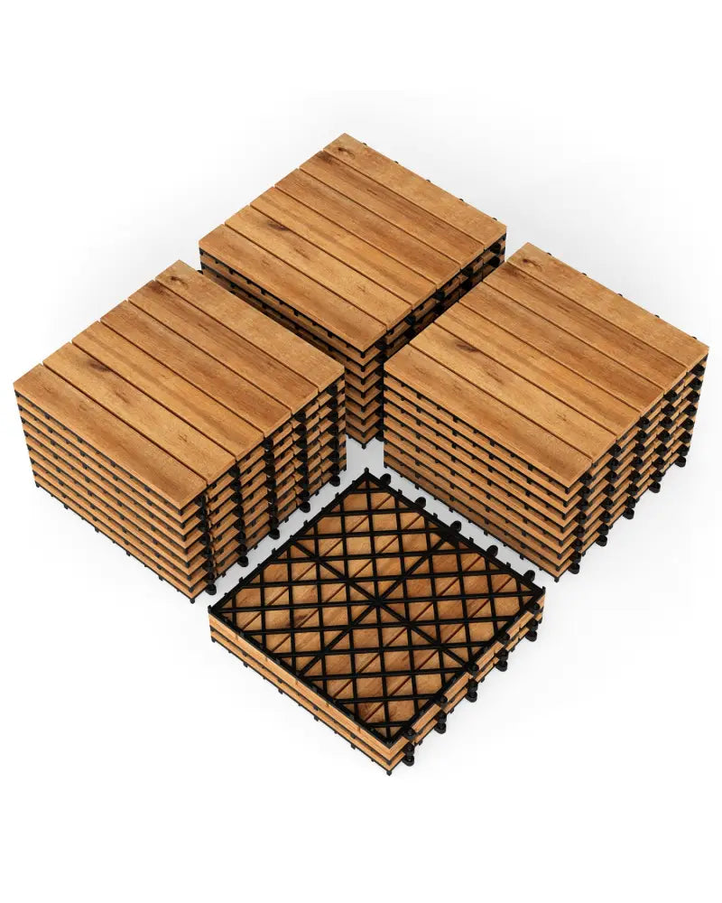 12 x 12 Inch 54 Pieces Acacia Wood Interlocking Deck Tiles-Natural - Natural - Outdoor Deck Tiles & Planks