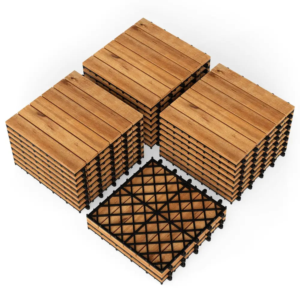 12 x 12 Inch 54 Pieces Acacia Wood Interlocking Deck Tiles-Natural - Natural - Outdoor Deck Tiles & Planks