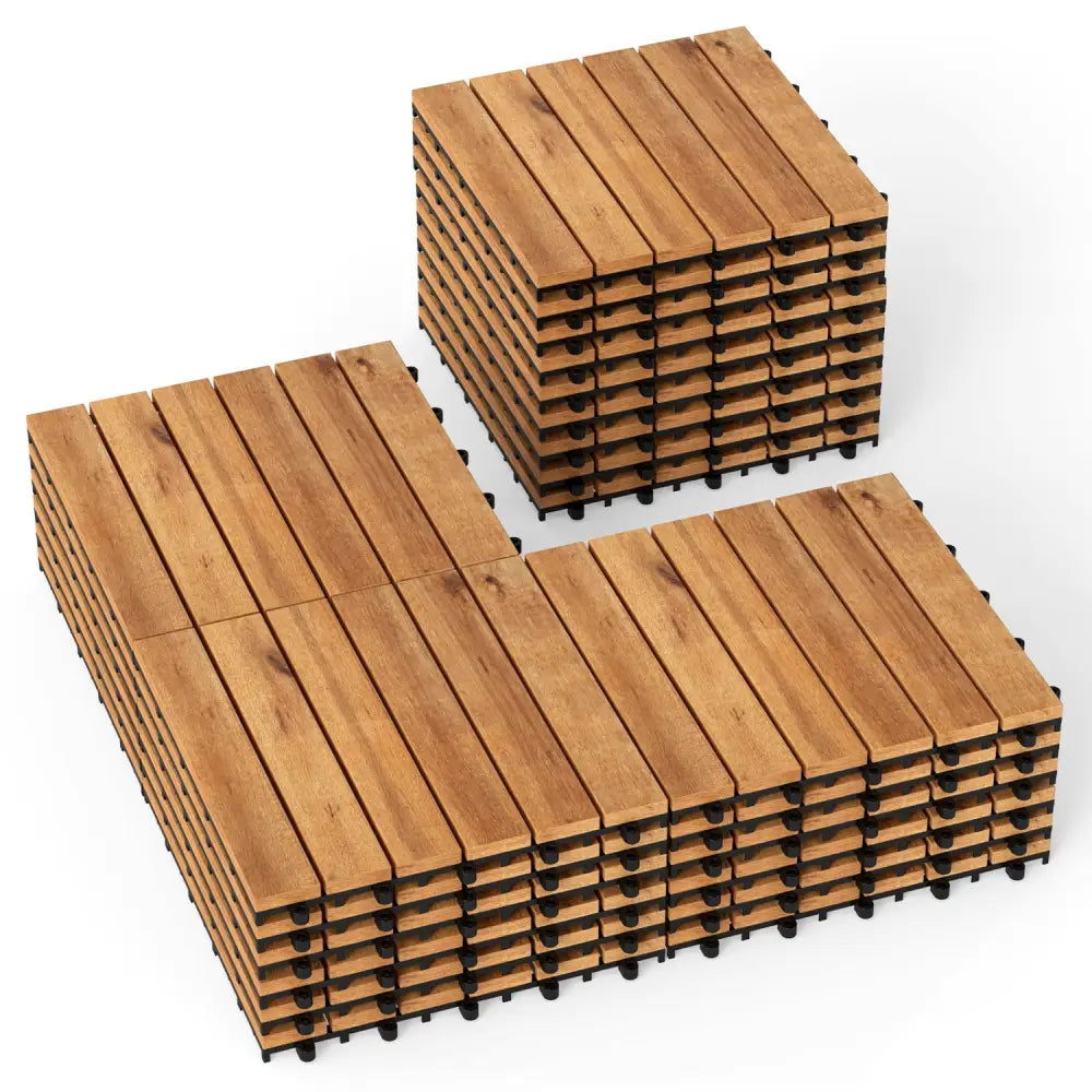12 x 12 Inch 54 Pieces Acacia Wood Interlocking Deck Tiles-Natural - Natural - Outdoor Deck Tiles & Planks