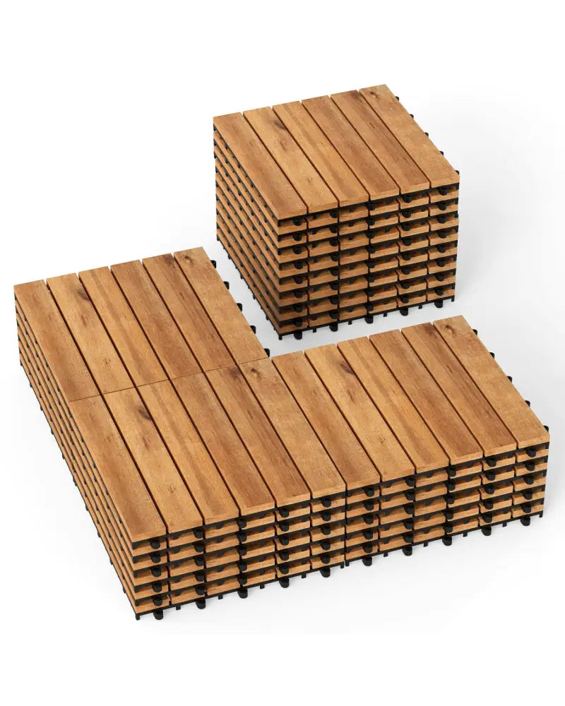 12 x 12 Inch 54 Pieces Acacia Wood Interlocking Deck Tiles-Natural - Natural - Outdoor Deck Tiles & Planks