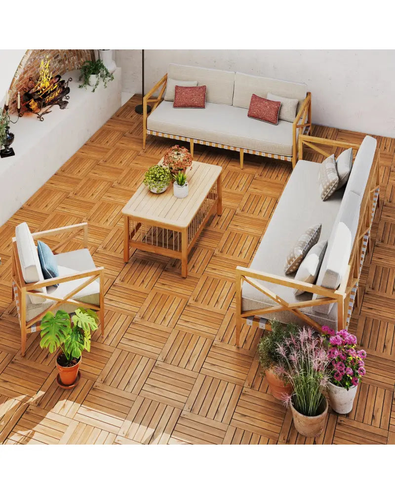 12 x 12 Inch 54 Pieces Acacia Wood Interlocking Deck Tiles-Natural - Natural - Outdoor Deck Tiles & Planks