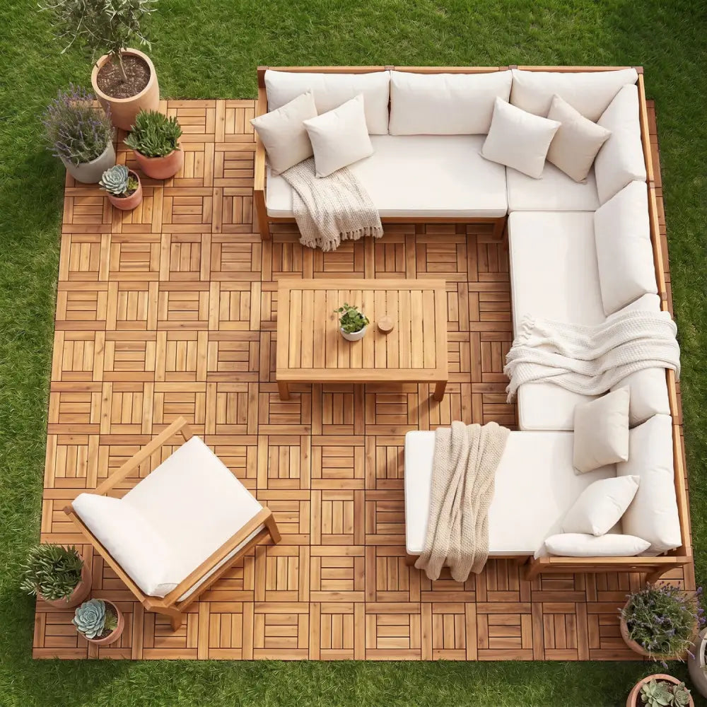 12’’ x 12’’ Indoor Outdoor Floor Tiles for Patio Balcony Backyard Porch Poolside-Natural - Natural - Outdoor Deck Tiles