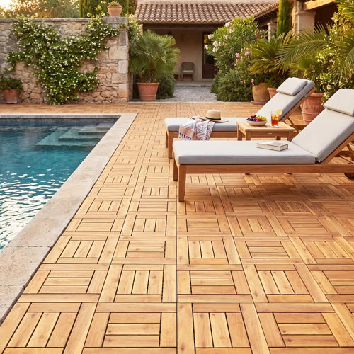 12’’ x 12’’ Indoor Outdoor Floor Tiles for Patio Balcony Backyard Porch Poolside-Natural - Natural - Outdoor Deck Tiles