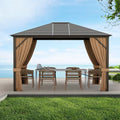 12 x10 Feet Outdoor Hardtop Gazebo with Galvanized Steel Top and Netting-Brown - Brown - Outdoor Shades