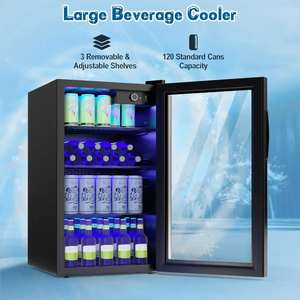 120 Can Beverage Mini Refrigerator with Glass Door Costway