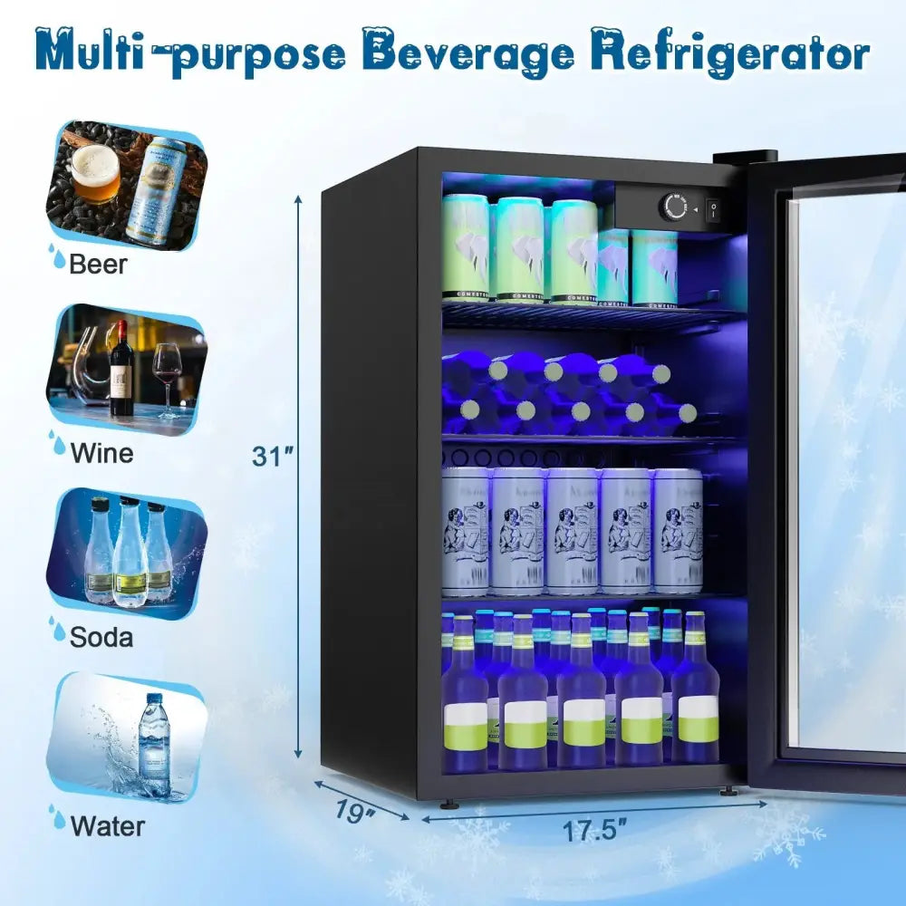 120 Can Beverage Mini Refrigerator with Glass Door Costway
