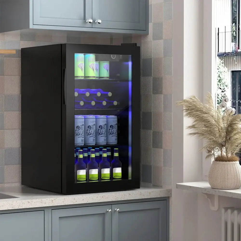 120 Can Beverage Mini Refrigerator with Glass Door Costway