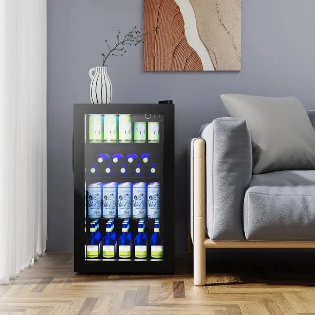 120 Can Beverage Mini Refrigerator with Glass Door Costway