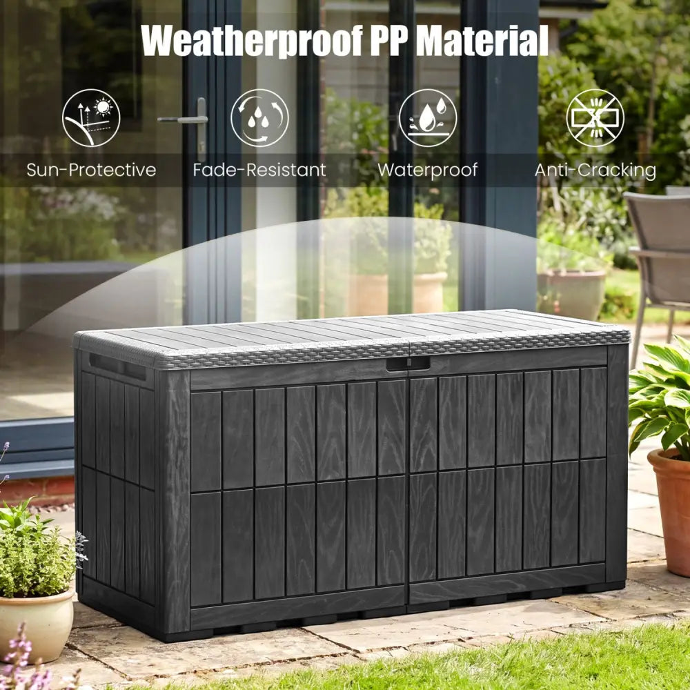 120 Gal Outdoor Deck Box with Lid and Handles for Garden Tools-Black - Black - Sheds & Outdoor Storage