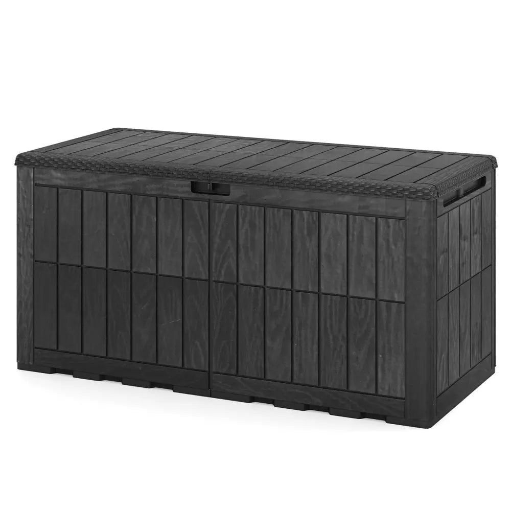 120 Gal Outdoor Deck Box with Lid and Handles for Garden Tools-Black - Black - Sheds & Outdoor Storage