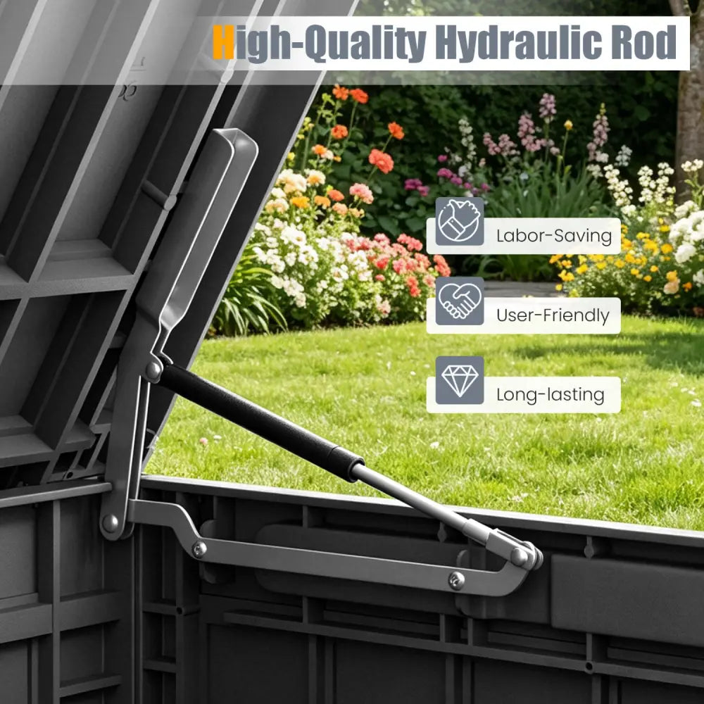 120 Gal Outdoor Deck Box with Lid and Handles for Garden Tools-Black - Black - Sheds & Outdoor Storage