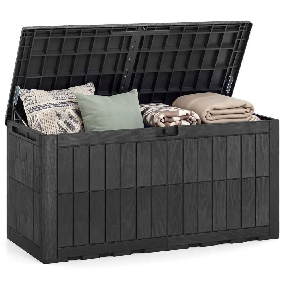 120 Gal Outdoor Deck Box with Lid and Handles for Garden Tools-Black - Black - Sheds & Outdoor Storage