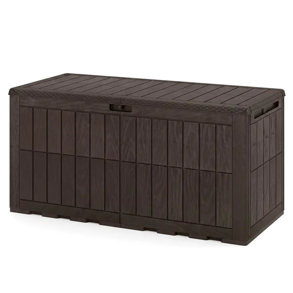 120 Gal Outdoor Deck Box with Lid and Handles for Garden Tools-Brown - Brown - Sheds & Outdoor Storage